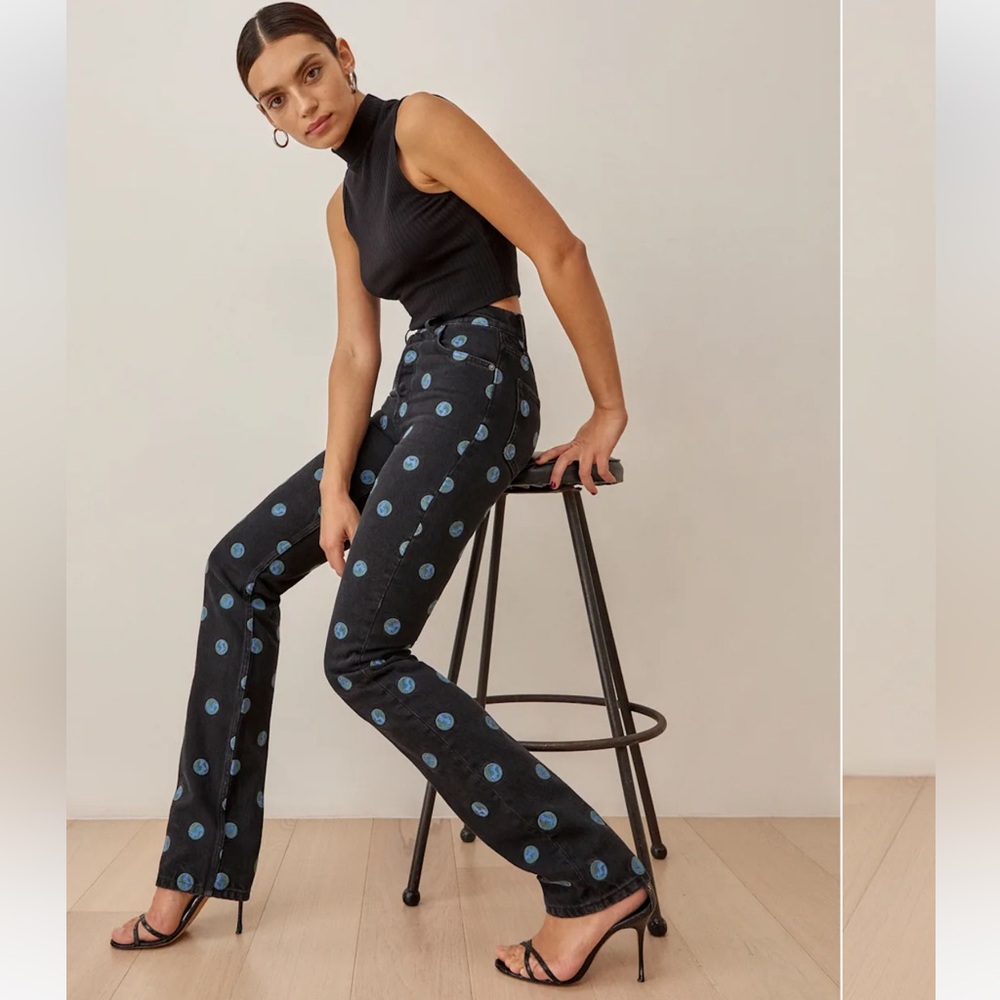 Reformation Earth Embroidered Highrise Straight Long Jeans